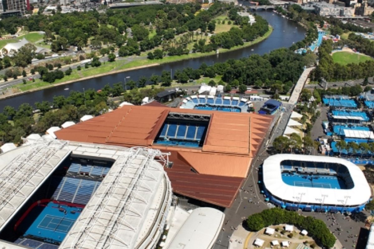 Melbourne Park nhìn từ trên cao trong thời gian Australian Open