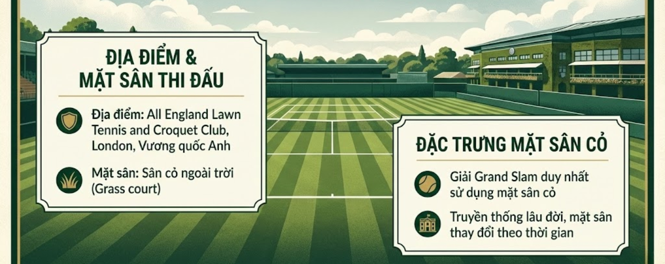 Địa điểm & mặt sân thi đấu Wimbledon 2026