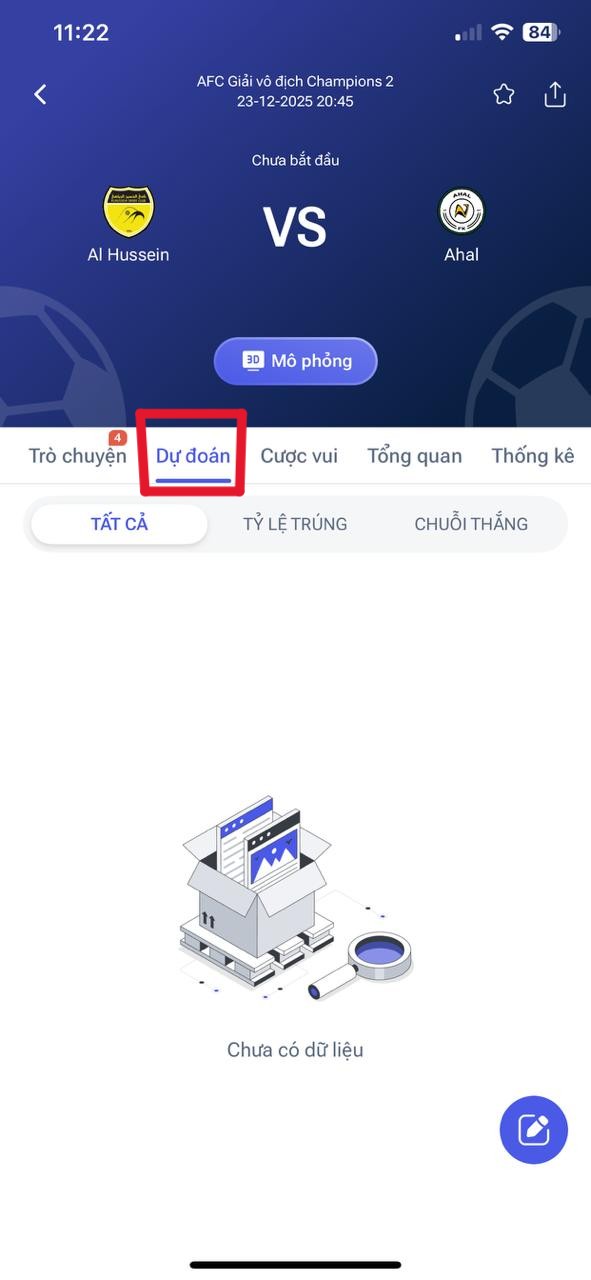 Bước 4: Vào tab Dự đoán → nhấn biểu tượng ✏️ ở góc dưới bên phải