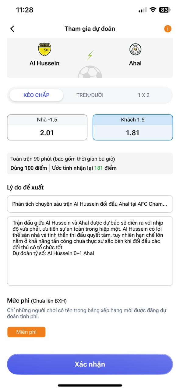 Bước 5: Chọn kết quả dự đoán có (3 tuỳ chọn để bạn chọn) Viết nhận định ngắn gồm tiêu đề ( Tối thiểu 20 từ) và mô tả