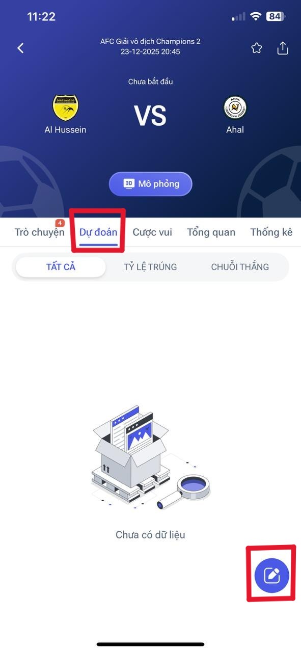 Bước 2: Chọn trận đấu sắp diễn ra