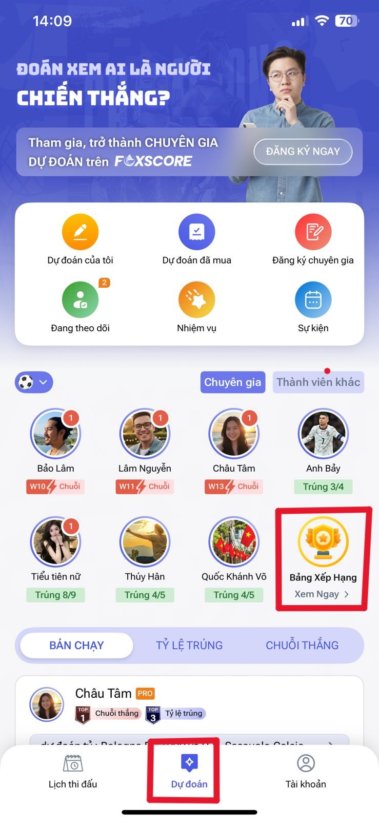 bảng xếp hạng