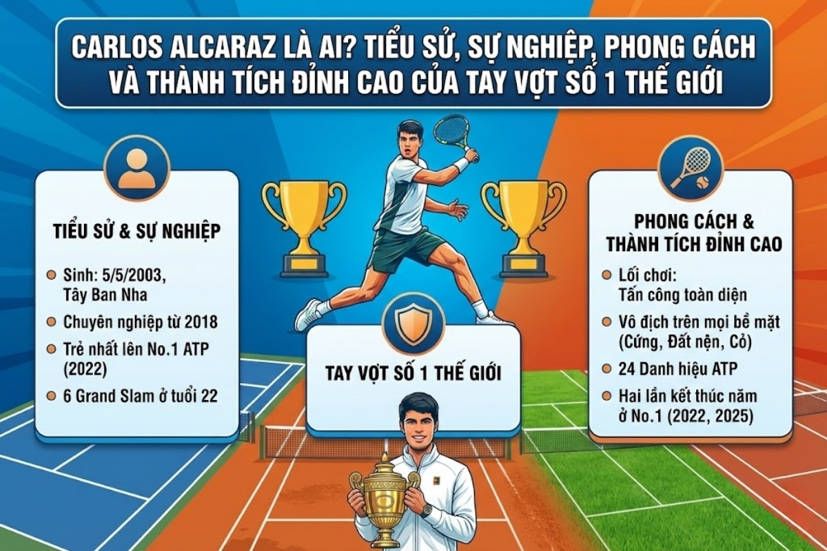 Carlos Alcaraz là ai? Tiểu sử, sự nghiệp, phong cách và thành tích đỉnh cao của tay vợt số 1 thế giới