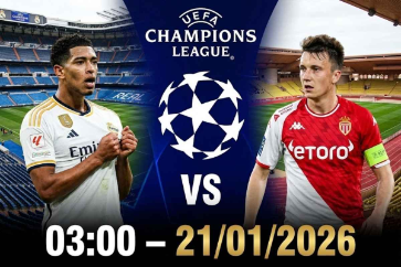 Real Madrid vs Monaco 03:00 – 21/01/2026 UEFA Champions League