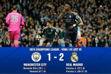 Real Madrid Nhấn Chìm Man City: Vinícius Lập Cú Đúp, Bernardo Silva Nhận "Thẻ Đỏ Tai Hại"